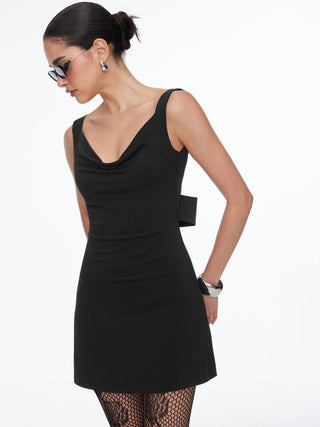 Cowl Neck Backless Bowknot Mini Dress