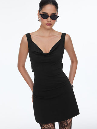 Cowl Neck Backless Bowknot Mini Dress