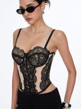 Lace Sweetheart Neck Lace Panel Slim Corset Cami Top
