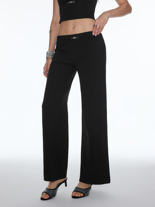 Cotton-blend Low Rise Metal Detail Wide Leg Trousers