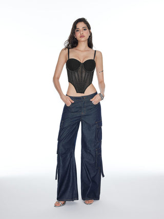 Mesh Sweetheart Rhinestone Corset Cami Top