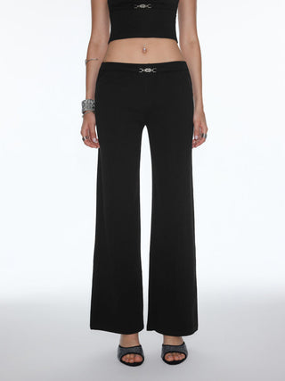 Cotton-blend Low Rise Metal Detail Wide Leg Trousers