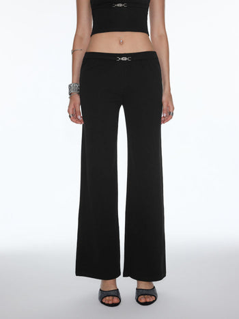 Cotton-blend Low Rise Metal Detail Wide Leg Trousers