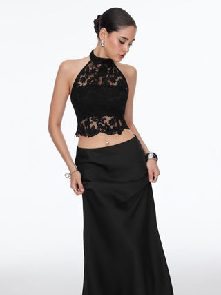 Cotton-blend Lace Halter Crop Top & Low Rise Mermaid Maxi Skirt Set