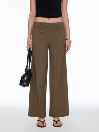 Low Rise Metal Detail Oversized Wide Leg Trousers