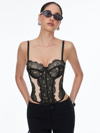 Lace Sweetheart Neck Lace Panel Slim Corset Cami Top