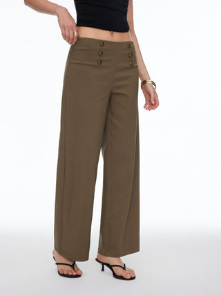 Low Rise Metal Detail Oversized Wide Leg Trousers