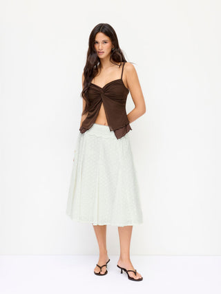 Woven Cotton Jacquard Mid Rise Embroidery A-line Midi Skirt For Daily Casual
