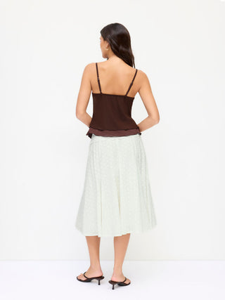 Woven Cotton Jacquard Mid Rise Embroidery A-line Midi Skirt For Daily Casual