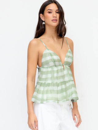 Woven Stripe Sweetheart Backless Ruffle Hem Oversized Cami Blouse For Daily Casual Vacation