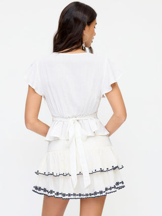 Woven Linen-blend V-neck Ruffle Sleeve Tie Back Blouse For Daily Casual Vacation