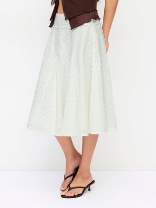 Woven Cotton Jacquard Mid Rise Embroidery A-line Midi Skirt For Daily Casual