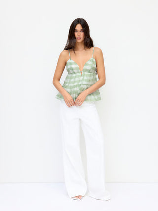 Woven Stripe Sweetheart Backless Ruffle Hem Oversized Cami Blouse For Daily Casual Vacation