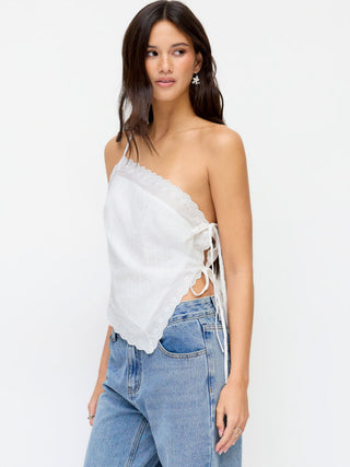Cotton-blend Asymmetrical Embroidery Broderie Anglaise Trim Tie Side Split Cami Top