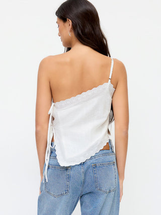 Cotton-blend Asymmetrical Embroidery Broderie Anglaise Trim Tie Side Split Cami Top