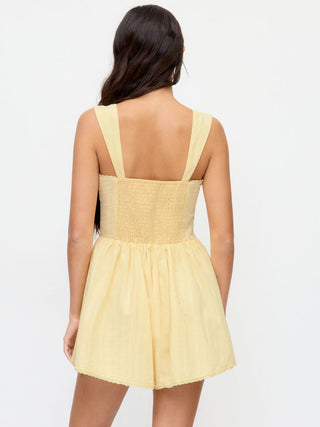 Cotton-blend Sweetheart Textured Shirred Lace Trim Romper