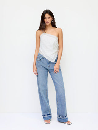 Cotton-blend Asymmetrical Embroidery Broderie Anglaise Trim Tie Side Split Cami Top