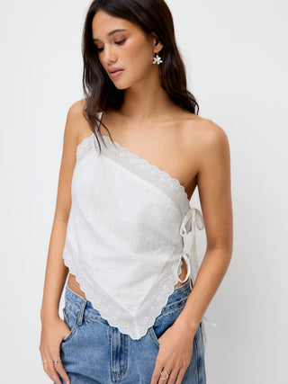 Cotton-blend Asymmetrical Embroidery Broderie Anglaise Trim Tie Side Split Cami Top