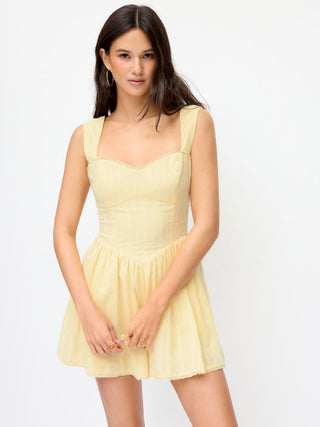 Cotton-blend Sweetheart Textured Shirred Lace Trim Romper