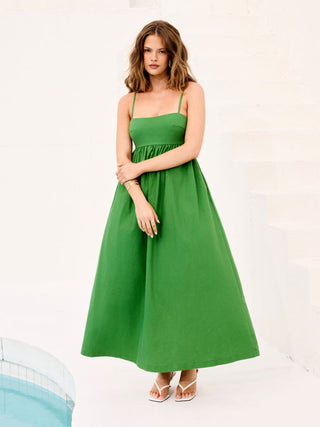Linen-blend High Rise Tie Back Flared Maxi Dress