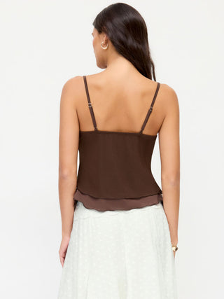 V-neck Double Layered Twist Lettuce Trim Cami Top