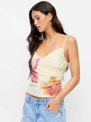 Floral V-neck Ruched Wrap Cami Top