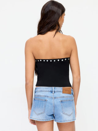 Cowl Neck Cut Out Button Detail Crop Bandeau Top