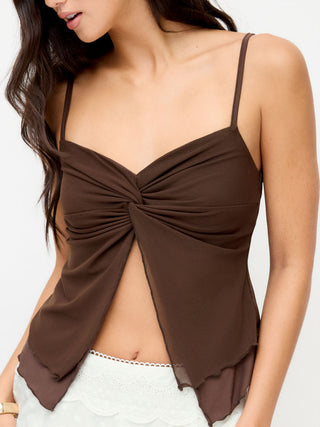 V-neck Double Layered Twist Lettuce Trim Cami Top