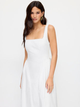 Cotton-blend Square Neck Lace Trim Bowknot Flared Maxi Cami Dress