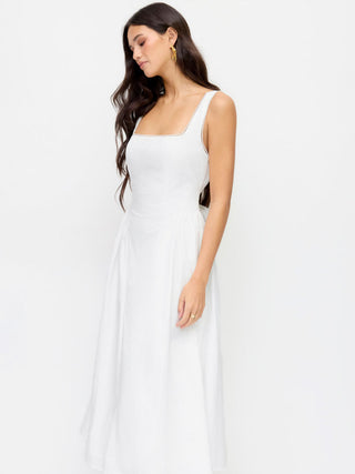 Cotton-blend Square Neck Lace Trim Bowknot Flared Maxi Cami Dress