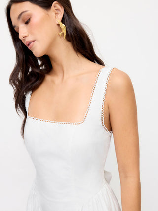 Cotton-blend Square Neck Lace Trim Bowknot Flared Maxi Cami Dress