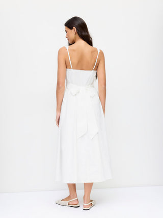 Cotton-blend Square Neck Lace Trim Bowknot Flared Maxi Cami Dress