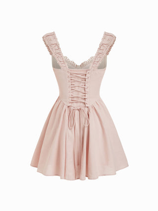 Linen-blend Sculptural Sweetheart Shirred Draped Flared Mini Dress
