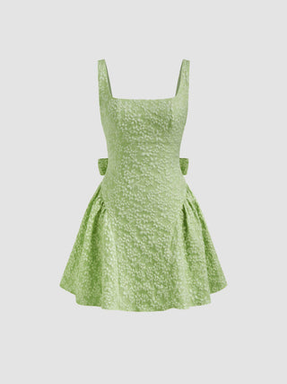 Jacquard U-neckline Floral Backless Bowknot Mini Dress