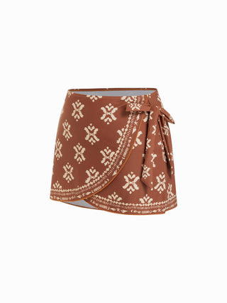 Halter Neckline Aztec O-Ring Tassel Low Rise Cheeky Bikini Set With Sarong