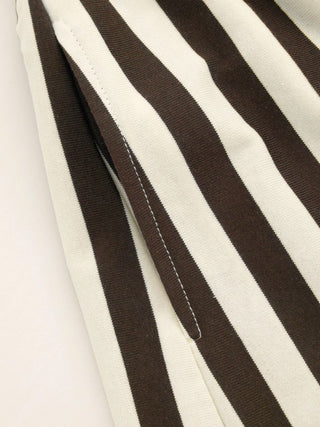 Knit Fabric Color-Blocked Stripes Collar Top & Mid Rise Drawstring Shorts Set For Daily Casual