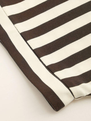 Knit Fabric Color-Blocked Stripes Collar Top & Mid Rise Drawstring Shorts Set For Daily Casual