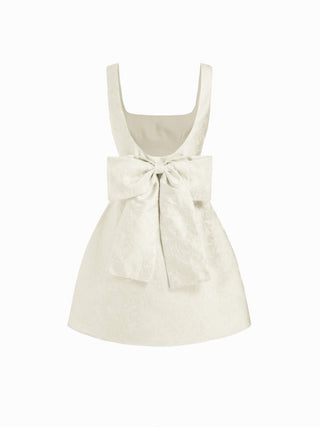 Jacquard Sculptural Square Neck Bowknot Flared Mini Dress
