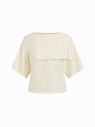 Boat Neck Asymmetrical Draped Short Sleeve Tee