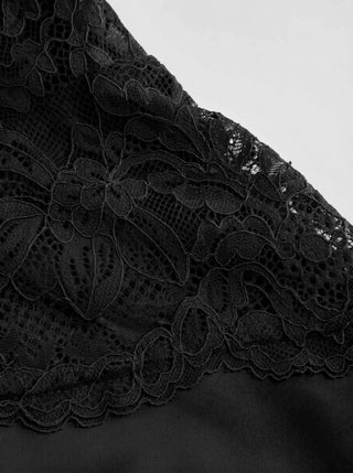 Satin Polka Dot V-neck Lace Panel Mermaid Maxi Dress