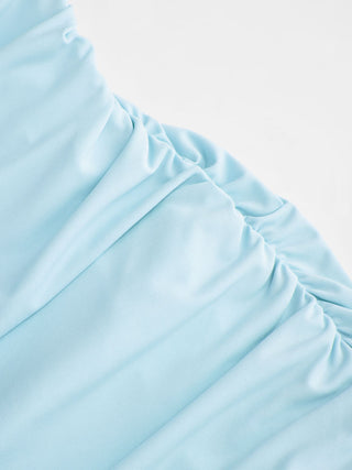Boat Neck Ruched Pearl-Back Detail Maxi Dress