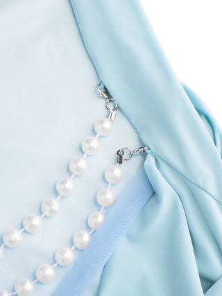 Boat Neck Ruched Pearl-Back Detail Maxi Dress