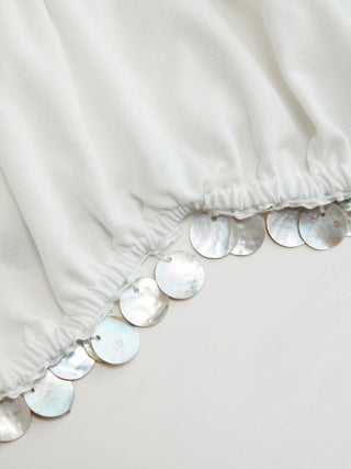 Linen-blend Off-shoulder Puff Sleeve Tie Front Crop Blouse