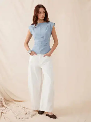 Jersey Boat Neck Ruched Crop Top