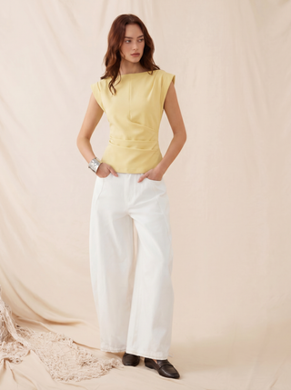 Jersey Boat Neck Ruched Crop Top