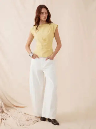 Jersey Boat Neck Ruched Crop Top