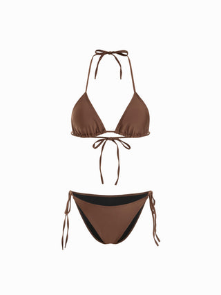 Halter Neckline Triangle Tie Side Bikini Set with Poncho Top & Maxi Skirt Cover Up