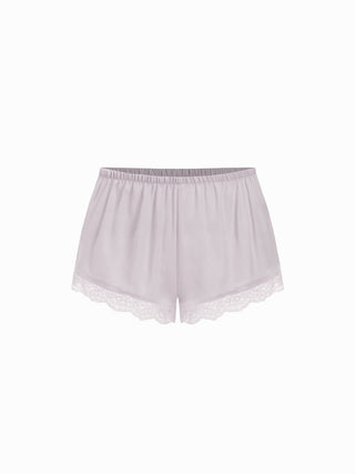 Satin V-neck Lace Trim Cami Top & Mid Rise Lace Hem Shorts Loungewear Set