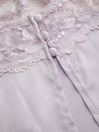 Satin V-neck Lace Trim Cami Top & Mid Rise Lace Hem Shorts Loungewear Set