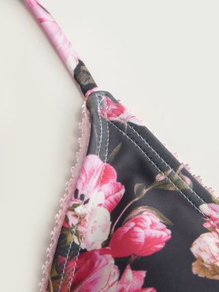 Floral Triangle Side Tie Bikini Set with Sarong